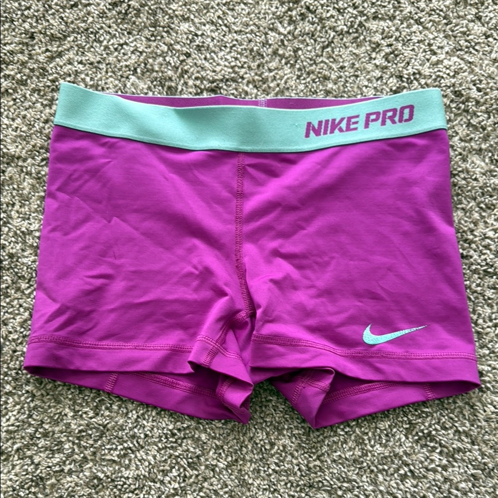 Nike Pro Magenta Shorts with Mint Waistband
